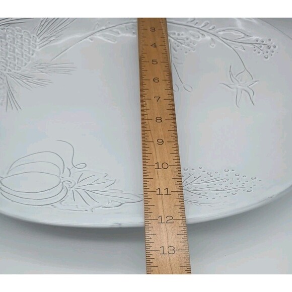 Sur La Table Platter Oval Embossed Pumpkin White Pine Branch Cone - Picture 7 of 8